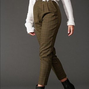 High Waisted Olive Plaid Trousers